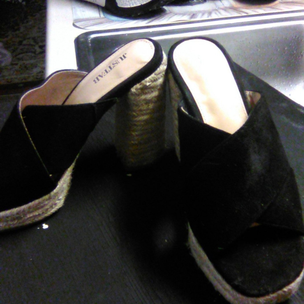 JUST FAB "SAY MY NAME" SLIP ON HEELS